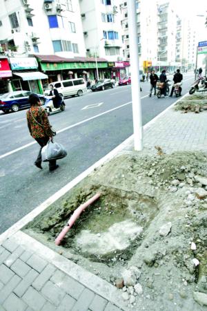 通湖路部分樹(shù)坑只有三十厘米，里面還有其他管線